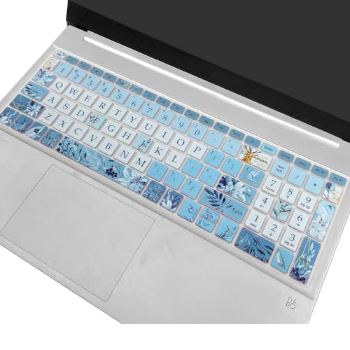 Keyboard Cover for 15.6 HP Laptop 15-fc 15-fd 15t-fd 15z-fc Series, HP Pavilion 15-eg 15t-eg 15-eh 15-er, 17z-ca 17-cn 17-cp 17z-cp Series, Gray Blue Flowers - color: Gray Blue Flowers