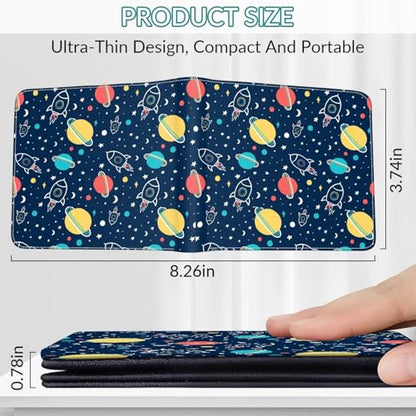 Wallet for Boys Leather Space Universe Wallets Credit Id Card Cash Holder Black Rfid Blocking Zipper Cute Cool Funny Aesthetic Wallets With Coin Pocket Id Window Teen Wallets for Boys Teenager Wallet - color: space-2