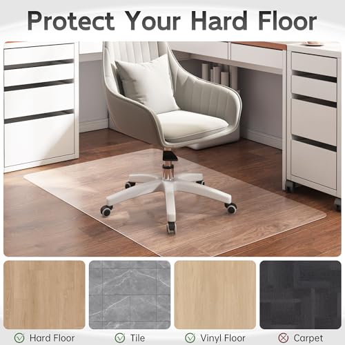 Office Chair Mat, 1/8" Thick 53" x 45" Crystal Clear Hard Floor Chair Mat, Transparent Floor Protector Mat Flat Without Curling - color: Clear, size: 45" x 53" Rectangular