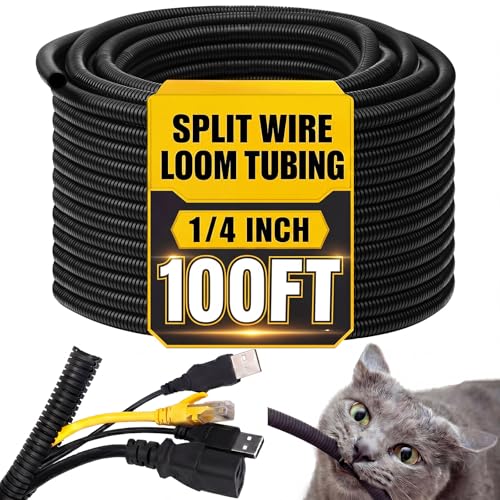 Kanayu Split Wire Loom Tubing Flame Retardant Wire Covering High Temperature Cable Sleeves Split Protector Cable Conduit for Industrial Electrical Automotive Marine(1/4''-100 ft,Black) - color: Black, size: 1/4''-100 Ft