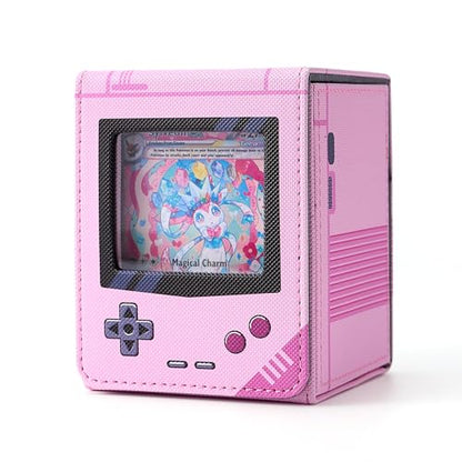 MTG Deck Box with Commander Display, Retro Game Console–Style Deck Case Fit 120 Single Sleeved Cards, PU Leather Magnetic Trading Card Storage Box with 2 Dividers, Compatible with TCG Magic (Pink) - color: Pink