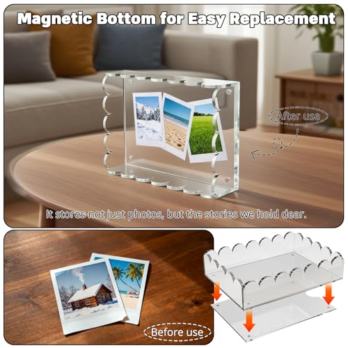 Scalloped Acrylic Tray with Magnetic Mat - 7x5 inch Photo Display Tray, Customizable Vanity Tray for Bathroom Counter, Home Office Desk Organizer, Outdoor Serving Tray, Catchall for Jewelry & Keys - size: 7" x 5" x 2"