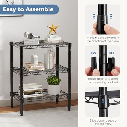 DUMOS 3-Tier Metal Wire Storage Shelves, Adjustable Standing Storage Rack Shelf, Heavy Duty Steel Shelving Unit Organizers for Kitchen Bathroom Pantry Garage, 23.3" Wx13.4 Dx30 H, Black - size: 3 Tier-30"H without wheels