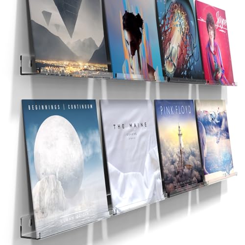 Adeptus Mechanicus 8 Pack 12-inch Vinyl Record Wall Mount, Clear Acrylic Album Record Holder Display, Collector's Item - color: clear