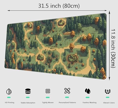 Retro Brown Green Desk Mat XL Large Gaming Green Forest Pixel Mouse Pad Non-Slip Rubber Base Mousepad, Keyboard Mouse Mat, Laptop Computer Mat with Stitched Edges, Office Work Mat 31.5x11.8 in - color: Brown Green Forest Pixel, size: 31.5" x 11.8"