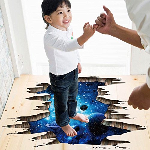 3D Space Floor Sticker,Blue Galaxy Wall Decal-Removable Mural for Kids Bedroom Living Room Milky Way Decorations - color: Galaxy Stars