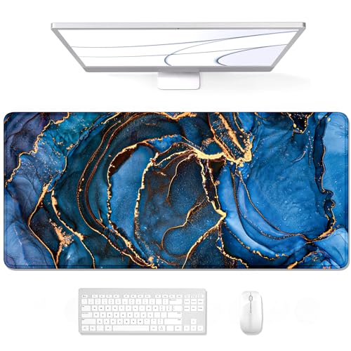 Auhoahsil Large Mouse Pad, XXL Desk Pad, Extened Mousepad 31.5" x 11.8", Non-Slip Rubber Base, Stitched Edges, Superior Surface, Gaming Keyboard Mat, Waterproof Desk Pad, Dark Blue Marble - color: 11 Dark Blue Marble, size: XL - 11.8 x 31.5 Inches