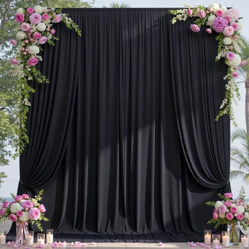 10×14ft Wrinkle Free Black Backdrop Curtain for Parties Wedding,2 Panels 5×14ft Height Soft Silky Polyester Photo Backdrop Drapes for Birthday Graduation Photography Stage Event Background Cloth - color: Black, size: 14ft Long_2 Panels