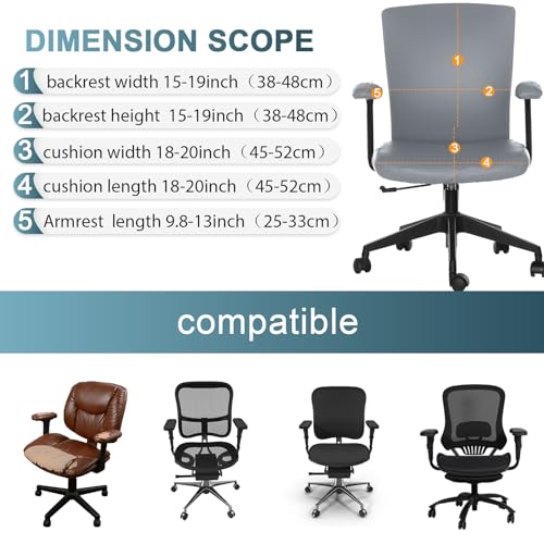 Tallew 4 Pcs Office Chair Covers PU Leather Office Desk Accessories Universal Computer Chairs Cover Stretchable Protective Chair Seat Covers Desk Armrest Cover Slipcovers Rotating Backrest(Grey) - color: Grey