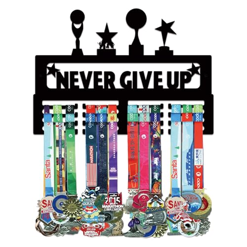 Resama Medal Hanger Holder Display Wall Rack Frame Shelf-Medal Hanger Awards Ribbon Soccer,Gymnastics,Holder Display Rack for 60 Medals - color: Never Give Up