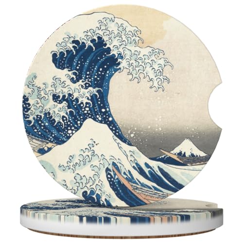 2 Pack Car Cup Holder Coasters Absorbent Ceramic Coaster for Cup Holders Fashion Car Interior Accessories for Men Drink Coaster for Women The Great Wave Off Kanagawa - color: The Great Wave Off Kanagawa