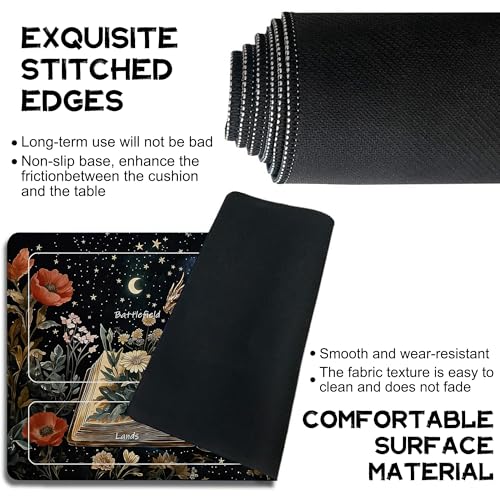 Playmat for MTG Dragon Flowers Spell Books Magic Play Mat 24x14 Inch Card Game Mat for Magic The Gathering TCG PTCG Playmat with Free Storage Bags Non-Slip Backing and Stitched Edge - color: Dragon Flowers Spell Books With Zones