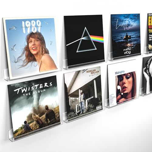 Laurensory 8 Pack Vinyl Record Shelf Wall Mount Shelves, 12 inch Clear Acrylic Vinyl Record Holder Display, Floating Shelves for Wall Decor, Magazine Rack, Kids Bookshelf, for Bedroom, Living Room - color: Clear, size: 8 Pack