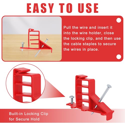 200 Pcs Multi-Cable Staple, Cable Stackers Electrical Wire Stackers, Secures Cable Staples Clips with Steel Nails Suitable Most Cables (Red) - color: Red, size: With Locking Clip