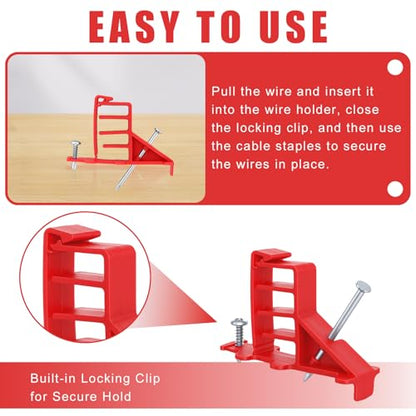 200 Pcs Multi-Cable Staple, Cable Stackers Electrical Wire Stackers, Secures Cable Staples Clips with Steel Nails Suitable Most Cables (Red) - color: Red, size: With Locking Clip