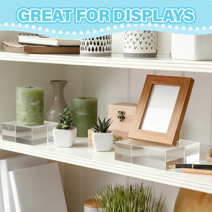 Qunclay 4 Pcs 5 x 5 x 2 Inches Acrylic Square Display Block Clear Polished Acrylic Cubes Jewelry Display Stand for Jewelry Ring Showcase Holder Base Collections - size: 5 x 5 x 2inches