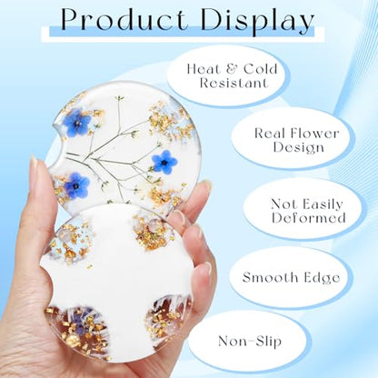 Swooflia Flower Car Cup Holder Coasters for Women - 2.75 Inch Cute Resin Clear Automotive Drink Cupholder Insert Car Accessories 2 Pack Blue - color: Blue