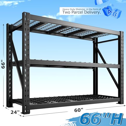 Bepatio 8250LBS Heavy Duty Garage Shelving,Storage Shelves Industrial Metal Shelving, 3-Tier Adjustable Shelves for Factory Warehouse Shop Storage Room 24" D × 60" W × 66" H, Black - size: 60"W x 24"D x 66"H, 3-Tier