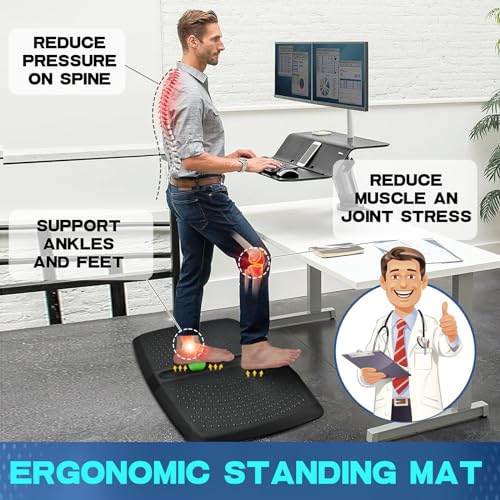 1 inch Thick Anti Fatigue Kitchen Mat Standing Mat with Massage Ball, Non Slip Standing Desk Mat with Massage Point, Multi-Purpose Comfort Floor Mat for Feet, Office, Home (Black, 17"x28"x1") - size: 28"L x 17"W x 1"Th