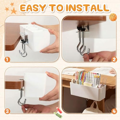 Reallnaive 8 Pcs Desk Side Storage for Classroom Back to School Desk Side Organizer Gift No Drill Holder Clamp Plastic Desks Organizer for Table Chair to Hold Pen Phone Notebook for Office Classroom