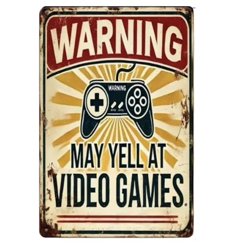 Vintage Aluminum 12x8 Gaming Room Sign Video Game Wall Decor for Adult Boys | video poster,gamer merch,setup accents,hobby collectibles,male essentials,arcade novelties,teen trinkets - color: PM321021, size: 12" x 8"