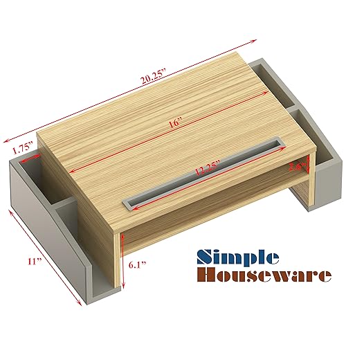 Simple Houseware Desk Monitor Stand Riser with Adjustable Organizer tray - color: Oak