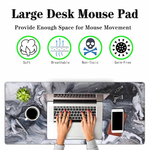 Marble Abstract Art Gaming Mouse Pad Fluid Art Black and White Modern Large Full Desk Keyboard Mousepad for Computer,Home,Office 35.4"X15.7" - color: Marble Abstract Art