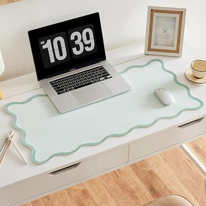 Sage Green Scalloped Desk Mat, 31.5" x 15.7", PU Leather, Waterproof Anti-Slip, Cute Aesthetic Desk Pad for Office/Home/Game/Vanity Large - color: Sage