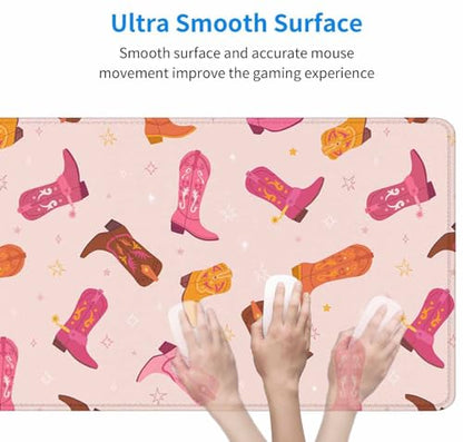 Gaming Mouse Pad, XXL Extended Computer Keyboard Long Mouse Mat, Large Desk Pad for Office Laptop, Non-Slip Rubber Base with Stitched Edge Mousepad, 31.5X11.8 inch Cowgirl Boots Pattern - color: Cowgirl Boots Pattern, size: 31.5" x 11.8"
