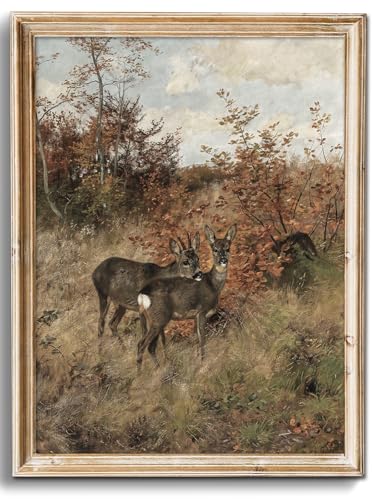 Uniro Vintage Fall Wall Art for Bedroom Decor, Rustic Farmhouse Wall Decor Autumn Deer Countryside Wall Painting Canvas Prints Landscape Oil Painting Fall Wall Decor Vintage Art Pictures for Bedroom Bathroom Kitchen Decor( 8" x 10"-UNFRAMED) - color: Autu