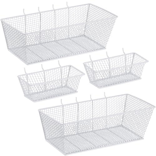 Sieral 4 Pcs Pegboard Baskets Metal Wire Shelf Baskets Peg Board Organizer Accessories Wall Mount Organizer Attachments for Garage Workbench Various Tool Accessories, 2 Sizes (White,Small, Large) - color: White, size: Small, Large