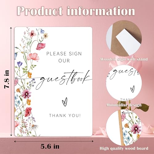 Please Sign Our Guestbook, Wedding Guest book Sign, Flowers Bridal Shower Decorations, Engagement Party Decorations, Boho Wooden Sign with Stand for Wedding Reception And Bridal Party Decor, 14 - color: Please Sign14