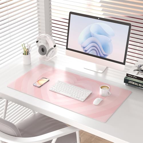 Colorful Star Large Mouse Pad Pink, Girly Desk Mat Aesthetic PU Leather Laptop Mat 31.5 x 15.7 in, Cute Mousepad & Large Desk Pad, Waterproof Non-Slip Desk Mat for Office Accessories Women& Girl - color: Pink Heart, size: 31.5" x 15.7"