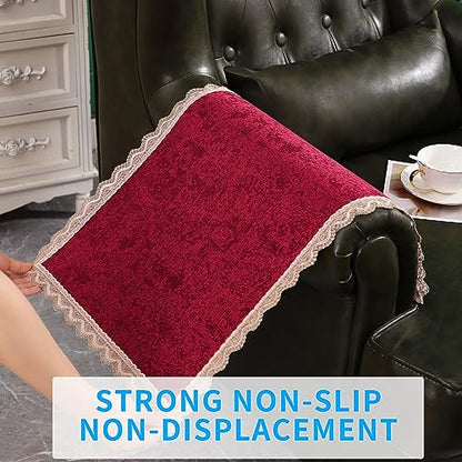 MINJIATEX Couch arm Covers,Non-Slip lace Sofa arm Covers Set of 2 Washable Sofa armrests Covers for Living Room Recliner Chair arm Cover Protectors for Leather Sofa armrest slipcover (GYDF-RED) - color: Gydf-red