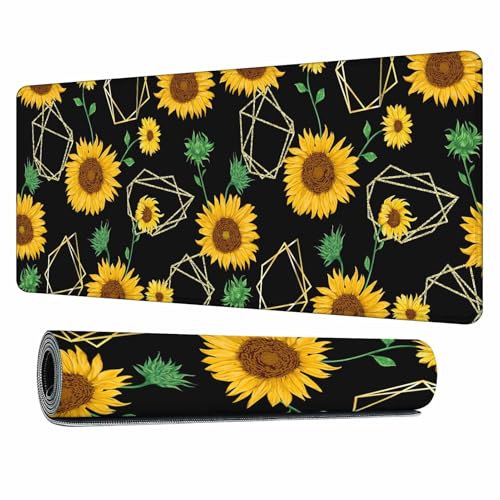 Sunflowers Yellow Mouse Pad Sunflower Gold Geometric Green Leaf Keyboard Mat Large Gaming Mousepad for Desk,Office,Bed 35.4"X15.7" - color: sunflowers yellow