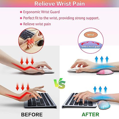 Mouse Pad Pink, Mouse Pad with Wrist Rest, 4-in-1 XXL Extended Large Desk Mat +Mousepad with Gel Wrist Support+Keyboard Wrist Rest+Coaster,Ergonomic Desk Pad for Study Gaming Home Office Computer - color: Pink Blue Marble