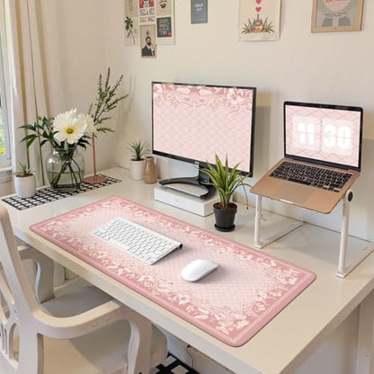 HAOCOO Cute Desk Mat, Pink Desk Matt for Desktop with Edge Stitching, Non-Slip Large Mouse Pad for Desk, Water-Resistant Computer Mat for Gaming,Women Office (Light Pink) - color: Light Pink