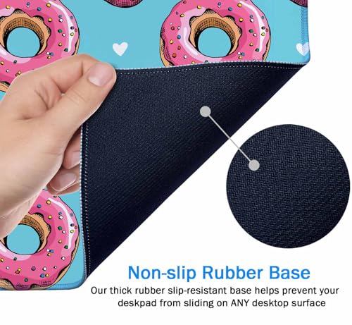 Gaming Mouse Pad, Large Pink Heart Donuts Mouse Pads for Desk, Non-Slip Rubber Base Mousepad, Keyboard Mouse Mat Desk Pad with Stitched Edges, 31.5x15.7 inch - color: Pink Heart Donuts, size: 31.5L x 15.7W inches