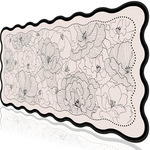 L-SPOUTTO Vintage Floral Mouse Pad,Aesthetic Scalloped Desk Mat XXL Large Gaming Mousepad,35.4x15.7in Non-Slip Keyboard Pad Waterproof Desktop Mat for Laptop Computer Work Game Home Office-Peony Beige - color: Peony Beige