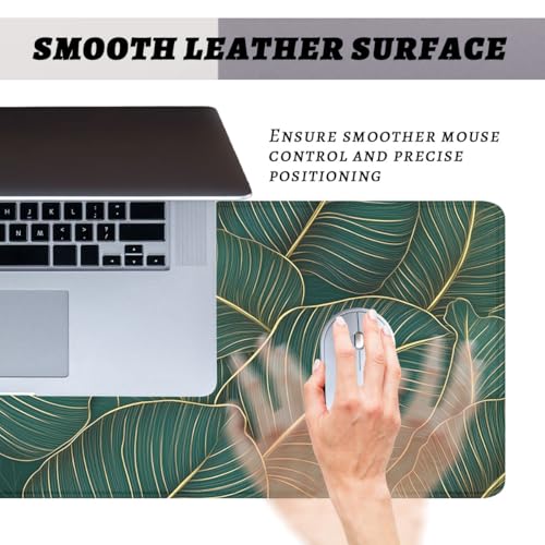 Tropical Jungle Mouse Pad Green Banana Leaf Gold Leaves Large Desk Mat Extended Large Laptop Keyboard Non-Slip Rubber Base with Stitched Edges for Home 31.5 x 11.8 Desk Home Office Gaming - color: Tropical Jungle, size: 31.5" x 11.8"