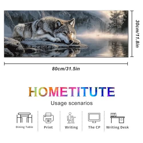 HOMETITUTE XL Mouse Pad Wolf Lake Nature Art Gaming Mousepad 31.5x11.8 Inch Non-Slip Keyboard Desktop Protector Mat Diatomite Large Mouse Pad for Home and Office Desk Accessories - color: Wolf Lake Nature Art