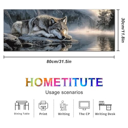 HOMETITUTE XL Mouse Pad Wolf Lake Nature Art Gaming Mousepad 31.5x11.8 Inch Non-Slip Keyboard Desktop Protector Mat Diatomite Large Mouse Pad for Home and Office Desk Accessories - color: Wolf Lake Nature Art