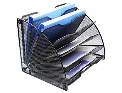 EasyPAG Desk File Organizer, 6-Section Vertical File Folder Holder Stand, Fan-Shaped Metal Rack File Sorter for Office Classroom Desktop Organization, Black