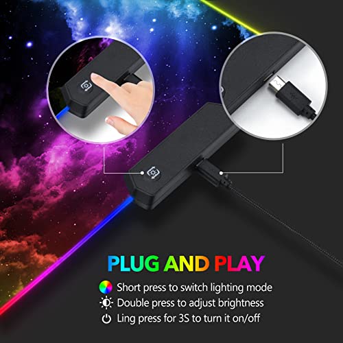 AIMSA Large RGB Gaming Mouse Pad, Keyboard Mousepad Led Extended 35.4 x 15.8 inch Non-Slip Rubber Base with 14 Lighting Modes, Big Desk Mat Waterproof, Nebula Universe - color: Nebula Universe
