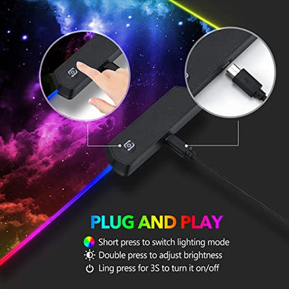AIMSA Large RGB Gaming Mouse Pad, Keyboard Mousepad Led Extended 35.4 x 15.8 inch Non-Slip Rubber Base with 14 Lighting Modes, Big Desk Mat Waterproof, Nebula Universe - color: Nebula Universe