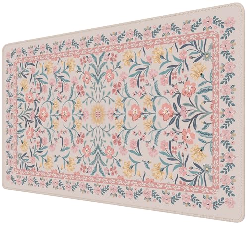 iCasso Pink Aesthetic Flower Mouse pad for Laptop, Desk Matt for Desktop 13.7"x23.6", Anti-Slip Mousepad with Stitched Edges for Laptop Computer Keyboard(Pink Floral) - color: A-pink Floral, size: 23.6L x 13.7W inches