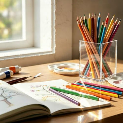 50 Pack Clear Acrylic Pencil Holder bulk Makeup Brush Holder Pen for Desk Pen Cup holders Desktop Stationery Organizer for School Office Home