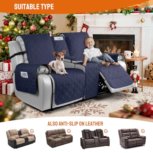 VANSOFY Loveseat Recliner Cover with Console 100% Waterproof Sofa Slipcovers Non-Slip Reclining Couch Cover Split Sofa Covers Furniture Protector for Pets, Dogs(Dark Blue) - color: Dark Blue
