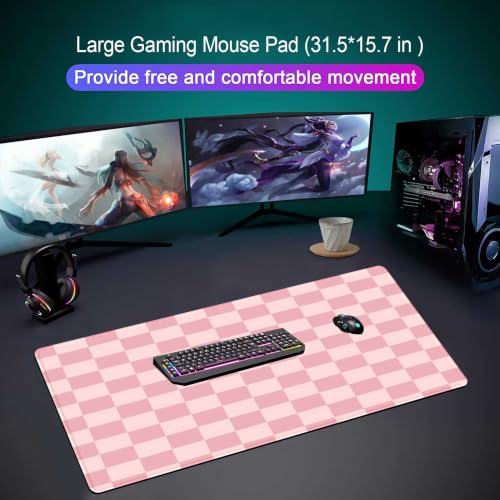Large Pink Mouse Pads for Desk, XXL Checkered Pattern Mouse Pad, Square Premium Texture Computer Cute Mousepad for Office Work Home,Non-Slip Rubber Gaming Mouse Pads Modern Aesthetic - color: B3