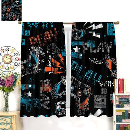 Colourful Gamer Curtain, Boys Gamepad Retro Video Games Window Curtains for Kids Teens Room Living Room 42" W X 45" L - color: Gamepad-4, size: 20.5"W x 45"L (Pack of 2)